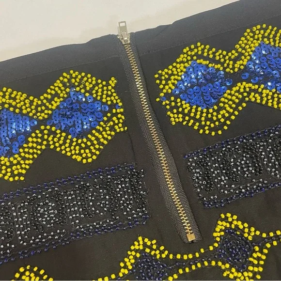 English Rose Black and Blue Patterned Women's Skirt beaded/sequin. Size M. - Picture 4 of 8